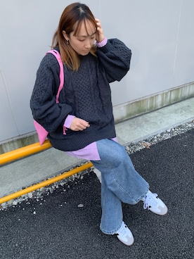 「CORNERS（コーナーズ）のボリュームスリーブケーブルニット（ニット/セーター）」を使った、yuminyさん（レディース・162cm）の冬コーディネート
