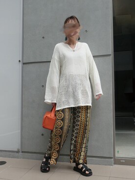 「CORNERS（コーナーズ）のCORNERS by KR　エスニックストライプワイドパンツ（その他パンツ）」を使った、yuminyさん（レディース・162cm）の春コーディネート