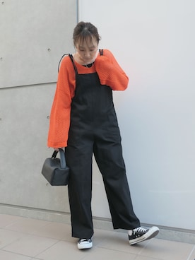 「透かし編みニット」｜「アイテム（オールインワン・サロペット）」を使った、yuminyさん（レディース・162cm）の春コーディネート