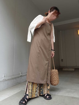 「CORNERS（コーナーズ）のCORNERS by KR　エスニックストライプワイドパンツ（その他パンツ）」を使った、yuminyさん（レディース・162cm）の夏コーディネート