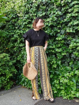 「CORNERS（コーナーズ）のCORNERS by KR　エスニックストライプワイドパンツ（その他パンツ）」を使った、yuminyさん（レディース・162cm）の春コーディネート