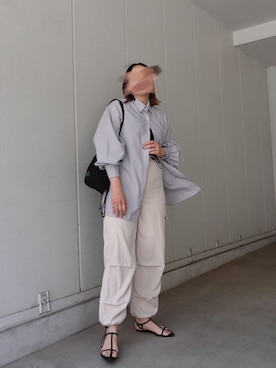 「CORNERS（コーナーズ）のオーバーサイズストライプシャツ（シャツ/ブラウス）」を使った、yuminyさん（レディース・162cm）の夏コーディネート