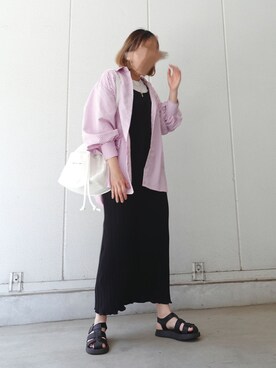 「CORNERS（コーナーズ）のオーバーサイズストライプシャツ（シャツ/ブラウス）」を使った、yuminyさん（レディース・162cm）の夏コーディネート