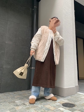 「ムートンブーツ」｜「アイテム（MA-1）」を使った、yuminyさん（レディース・162cm）の冬コーディネート