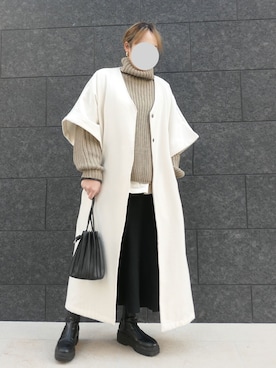 「ガウンコート」｜「アイテム（ノーカラーコート）」を使った、yuminyさん（レディース・162cm）の冬コーディネート