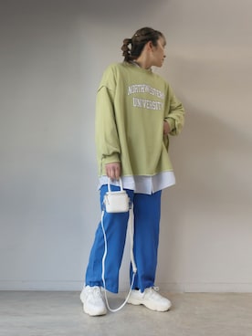 「CORNERS（コーナーズ）のオーバーサイズストライプシャツ（シャツ/ブラウス）」を使った、yuminyさん（レディース・162cm）の冬コーディネート