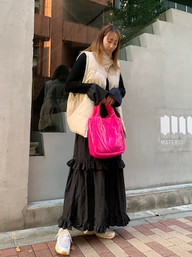 「韓国コーデ」｜「アイテム（ダウンベスト）」を使った、yuminyさん（レディース・162cm）の冬コーディネート