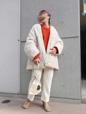 「CORNERS（コーナーズ）のボリュームスリーブケーブルニット（ニット/セーター）」を使った、yuminyさん（レディース・162cm）の秋コーディネート