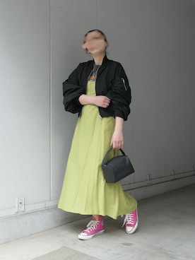 「キャミワンピ」｜「アイテム（MA-1）」を使った、yuminyさん（レディース・162cm）の春コーディネート