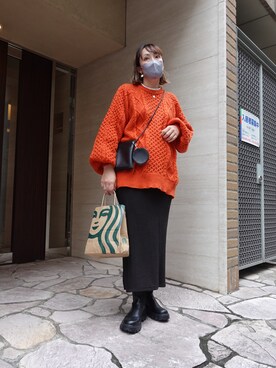 「CORNERS（コーナーズ）のボリュームスリーブケーブルニット（ニット/セーター）」を使った、yuminyさん（レディース・162cm）の秋コーディネート