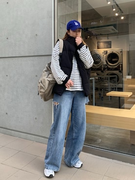 「アイテム（ダウンベスト）」を使った、yuminyさん（レディース・162cm）の冬コーディネート