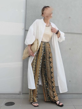 「CORNERS（コーナーズ）のCORNERS by KR　エスニックストライプワイドパンツ（その他パンツ）」を使った、yuminyさん（レディース・162cm）の春コーディネート