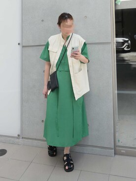 「CORNERS（コーナーズ）のスラブジョーゼットカフタンシャツワンピース（シャツワンピース）」を使った、yuminyさん（レディース・162cm）の春コーディネート