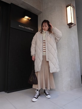 「CORNERS（コーナーズ）のアイテム（ダウンジャケット/コート）」を使った、yuminyさん（レディース・162cm）の冬コーディネート