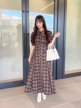 「アイテム（シャツワンピース）」を使った、さえさん（レディース・155cm）の秋コーディネート