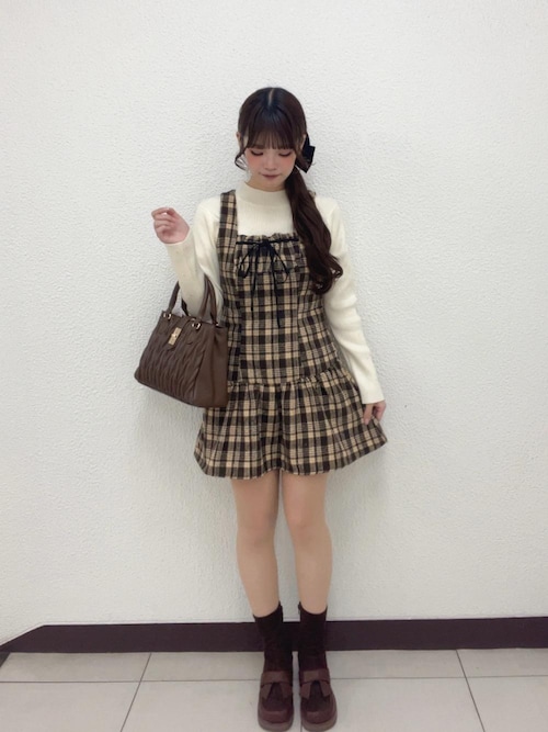 セール】フロントリボンチェックミニジャンスカ（ジャンパースカート