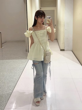 「MAJESTIC LEGON（マジェスティックレゴン）のマルチスマホショルダー（スマホグッズ、ホワイト系）」を使った、さえさん（レディース・155cm）の夏コーディネート