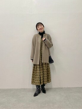 「BEARDSLEY」｜「アイテム（ノーカラーコート）」を使った、hira051さん（レディース・158cm）の冬コーディネート