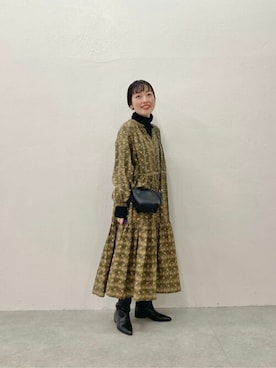 「フラワープリント」｜「アイテム（ブーツ）」を使った、hira051さん（レディース・158cm）の冬コーディネート