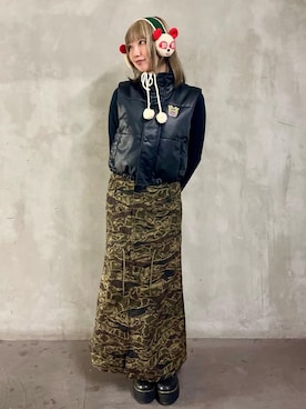 「HYSTERIC GLAMOUR（ヒステリックグラマー）のミリタリーロングスカート（スカート）」を使った、pyoko120さん（レディース・156cm）の秋コーディネート