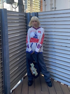 「HYSTERIC GLAMOUR（ヒステリックグラマー）のペインターパンツ（その他パンツ、ブルー系）」を使った、pyoko120さん（レディース）の春コーディネート