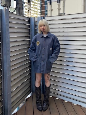 「HYSTERIC GLAMOUR（ヒステリックグラマー）のHYSTERIC ECHO DREAM刺繍 カバーオールジャケット（ブルゾン、ブルー系）」を使った、pyoko120さん（レディース）の春コーディネート