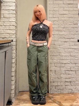 「HYSTERIC GLAMOUR（ヒステリックグラマー）の6ポケットカーゴパンツ（カーゴパンツ、グリーン系）」を使った、pyoko120さん（レディース）の夏コーディネート
