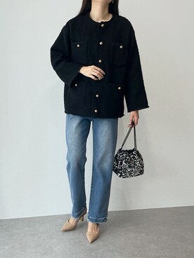「BLUEEAST（ブルーイースト）のアイテム（ノーカラージャケット）」を使った、ayuさん（レディース・164cm）の秋コーディネート