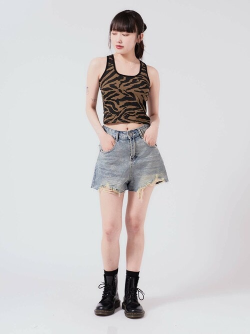 カタリスト コットン ショートパンツ 1 ブラック ダメージ加工 セール】Cotton Damaged Shorts / コットン ダメージ加工