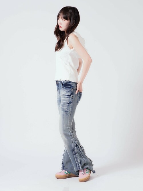 セール】Crushed Flared Denim Pants / クラッシュ加工 フレア