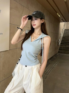「アイテム（カーゴパンツ）」を使った、chickofficialさん（レディース・163cm）の夏コーディネート
