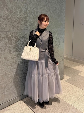 「MAJESTIC LEGON（マジェスティックレゴン）の【お気に入り20,000件超え/高レビュー★★★★★】クラシカルスクエアハンドバッグ（ショルダーバッグ、ホワイト系）」を使った、りっかさん（レディース・156cm）の春コーディネート