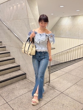 「MAJESTIC LEGON（マジェスティックレゴン）のジェリーソールスポサン（サンダル、ホワイト系）」を使った、りっかさん（レディース・156cm）の夏コーディネート