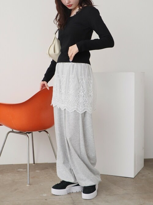 Henry Neck Lace Top / ヘンリーネックレース トップス（Tシャツ