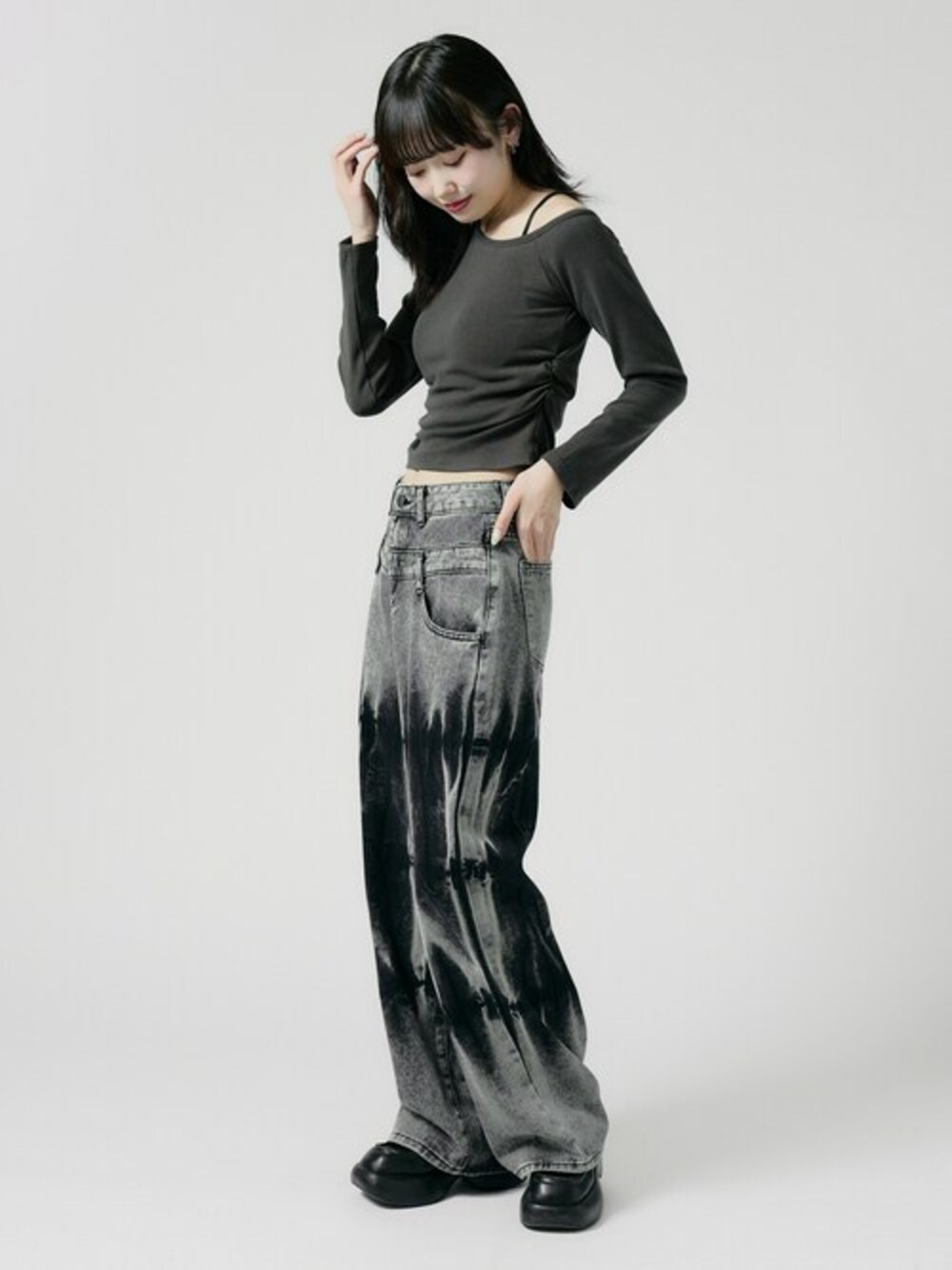 新品 Grailz Project Vibe ダブルウエスト ワイドデニムパンツ cu431_v12.jpg