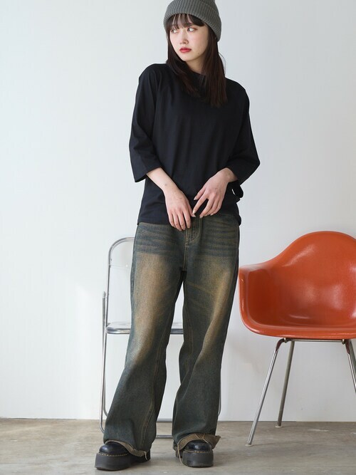 UNUSEDラグランスリーブカットソー ブラック/グレー セール】【UNITED ATHLE】raglan sleeves T‐shirts / ラグランスリーブ