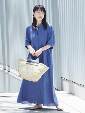 「journal standard L'essage（ジャーナルスタンダードレサージュ）の《追加》フレンチリネンスキッパーワンピース（ワンピース）」を使った、JOURNAL STANDARD 本社スタッフBさん（レディース・160cm）の夏コーディネート