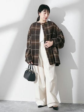 「journal standard L'essage（ジャーナルスタンダードレサージュ）のアイテム（ノーカラーコート）」を使った、JOURNAL STANDARD 本社スタッフBさん（レディース・160cm）の夏コーディネート