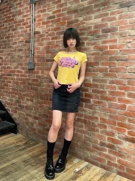 「HYSTERIC GLAMOUR（ヒステリックグラマー）のBLACK MAGIC WOMAN チビTシャツ（Tシャツ/カットソー）」を使った、ひびんさん（レディース・164cm）の冬コーディネート