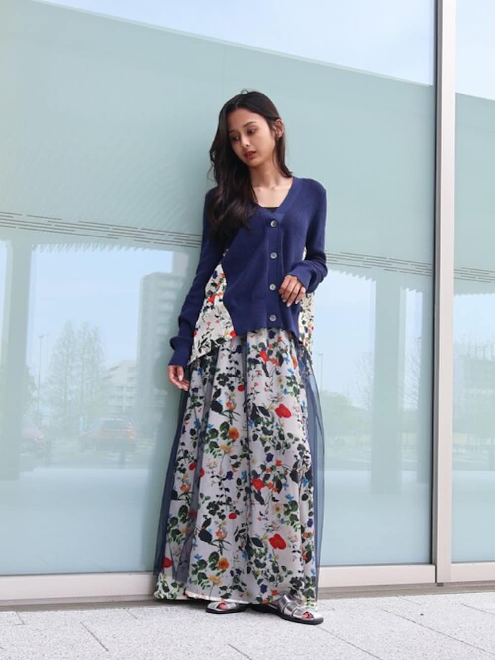 新型ボタニカル柄ロングスカート【手洗い可能】を使った人気