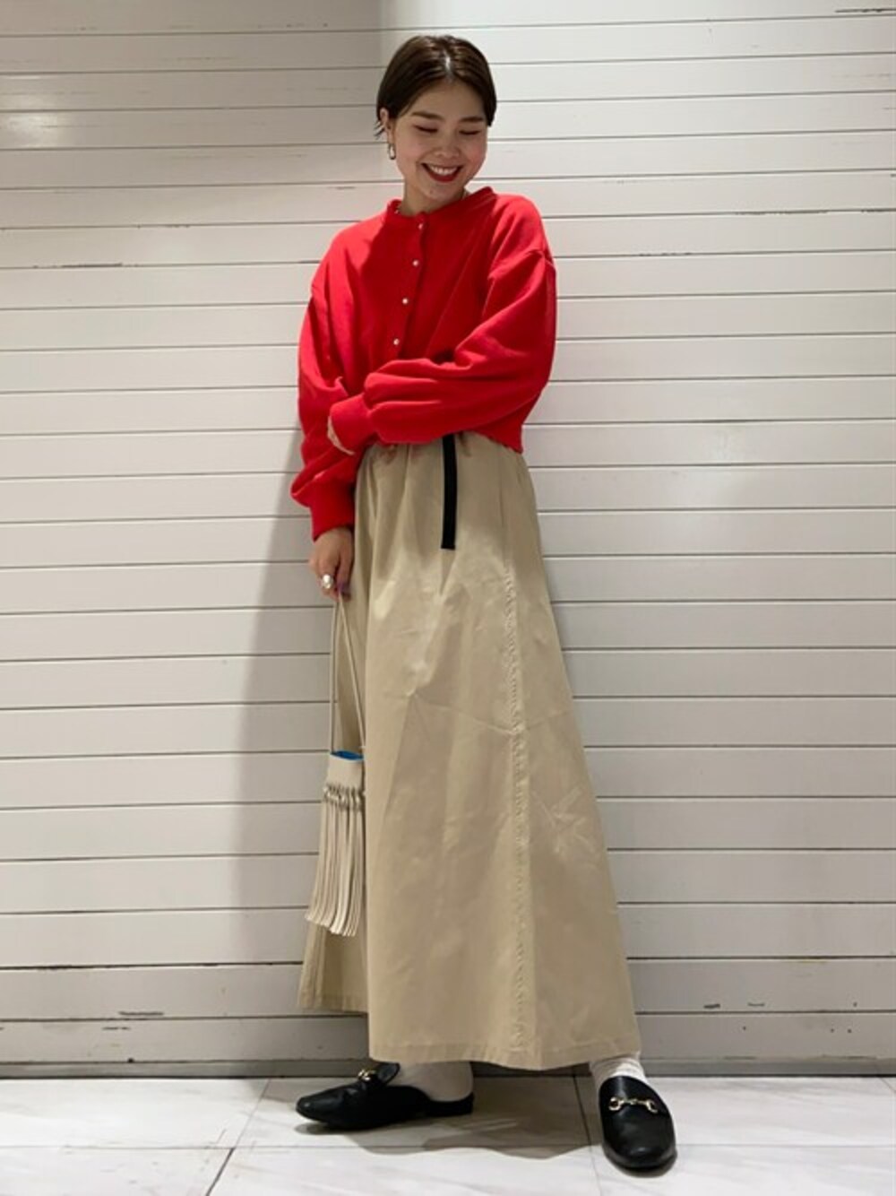 「Green Parks」｜「Green　Parksのフリンジミニショルダー＊（ショルダーバッグ、ホワイト系）」を使った、SAKAWAさん（レディース・161cm）の冬コーディネートの1枚目の写真