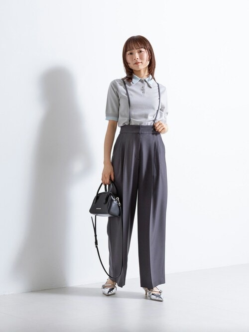 【新品・タグ付き】NATURAL BEAUTY BASIC　ウールパンツスーツM セール】◇ストラップ付タックワイドパンツ（その他パンツ