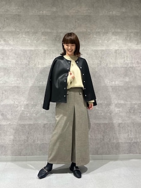 「冬」｜「アイテム（ノーカラージャケット）」を使った、yuka11288さん（レディース・151cm）の秋コーディネート