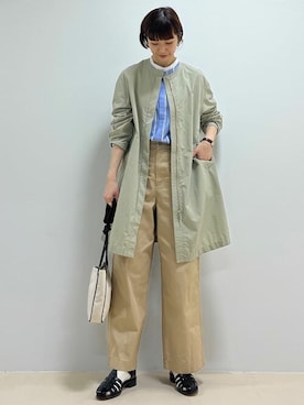 「アイテム（ノーカラーコート）」を使った、mayuさん（レディース・162cm）の春コーディネート