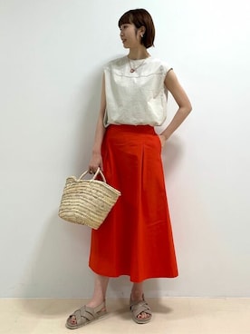 「アイテム（スカート、オレンジ系）」を使った、mayuさん（レディース・162cm）の夏コーディネート