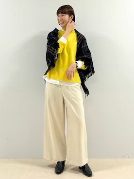 「イエロー」｜「アイテム（ブーツ）」を使った、mayuさん（レディース・162cm）の秋コーディネート