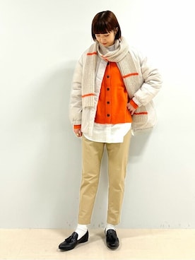 「アイテム（カーディガン/ボレロ、オレンジ系）」を使った、mayuさん（レディース・162cm）の秋コーディネート