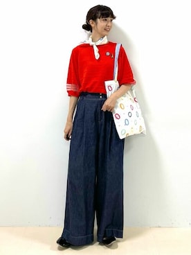 「アイテム（ブローチ/コサージュ、ブルー系）」を使った、mayuさん（レディース・162cm）の夏コーディネート