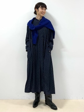 「アイテム（ワンピース、ブルー系）」を使った、mayuさん（レディース・162cm）の春コーディネート