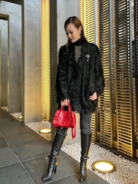 「アイテム（トートバッグ、レッド系）」を使った、Staff_Sさん（レディース・162cm）の冬コーディネート